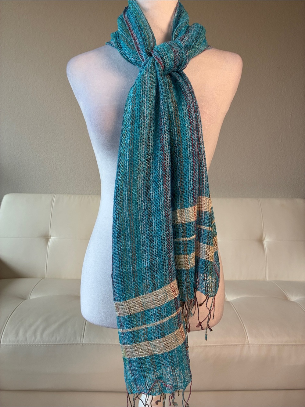 Lightweight Teal Striped Women’s Scarf